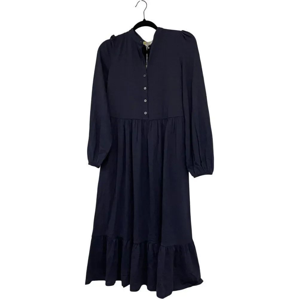 Boden Womens Midi Dress UK 8R US 4R Navy Blue Cuffed Buttoned Jersey D0374 NWT